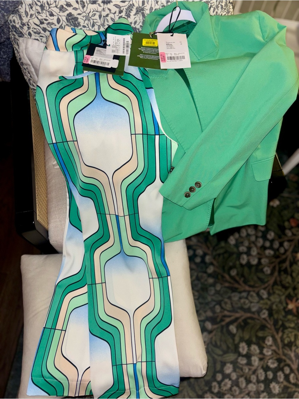 MARELLA 365. ART Green & Teal Geometric Pantsuit - Pants Only - Picture 4 of 5